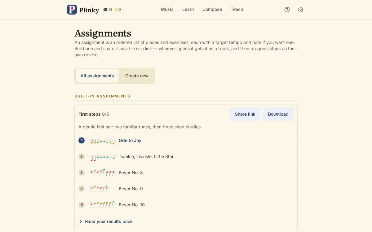 A screenshot of assignments