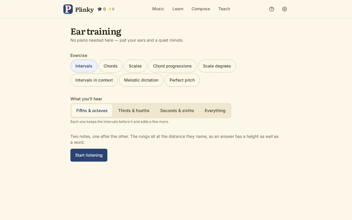 A screenshot of ear training