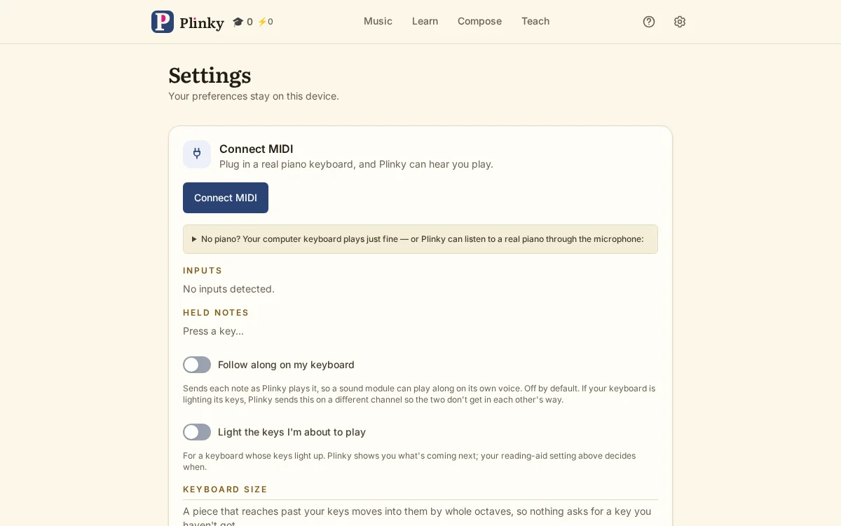 A screenshot of settings